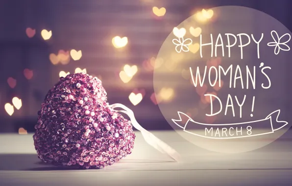 Gift, March 8, hearts, bokeh, Women's Day