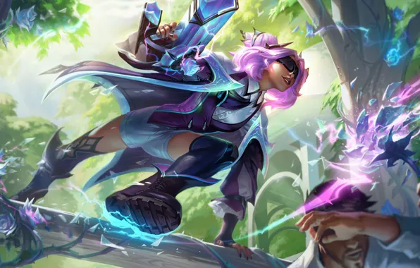 Forest, trees, smile, weapons, jump, magic, the game, game