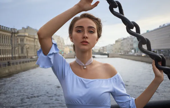 Water, girl, the city, dress, St. Petersburg, Artem Mostovoy, Diana Mironova