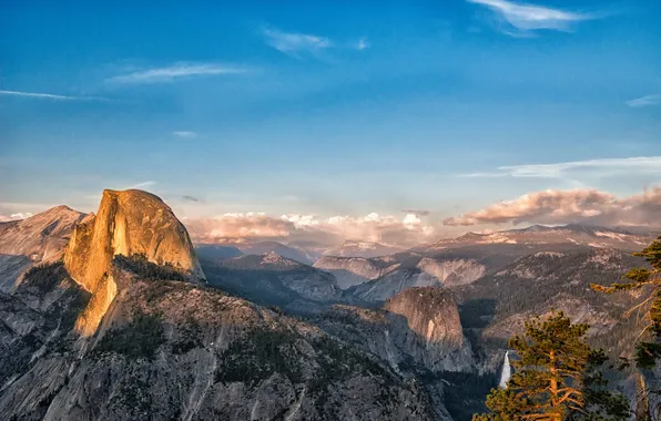 Picture forest, mountains, view, height, valley, CA, California, Yosemite national Park