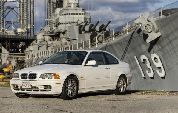 Picture pier, promenade, cruiser, BMW 330Ci E46 Coupe, BMW E46, USS Salem