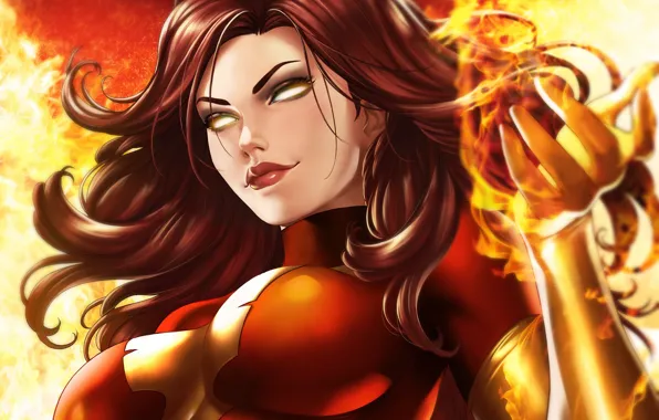 Picture girl, fire, fire, mutant, Marvel, Jean Grey, Jean Grey, mutant