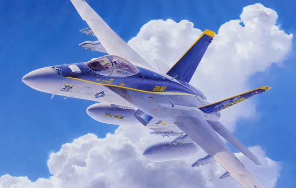 Picture war, art, airplane, painting, aviation, jet, F/A-18E Super Hornet