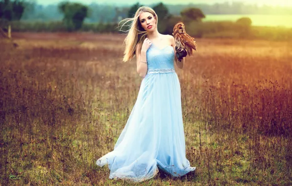 Picture girl, owl, dress, Inese Stoner, Athene