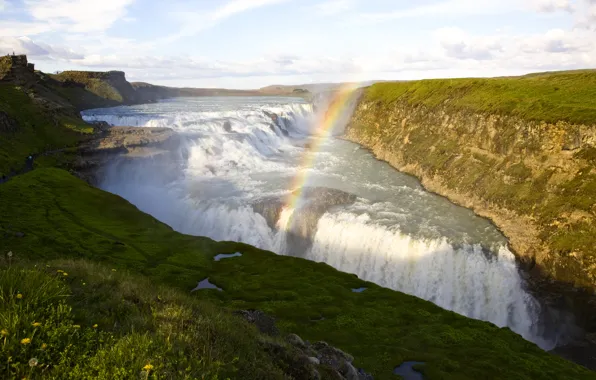 River, open, waterfall, rainbow, stream, Iceland, Seljalandsfoss