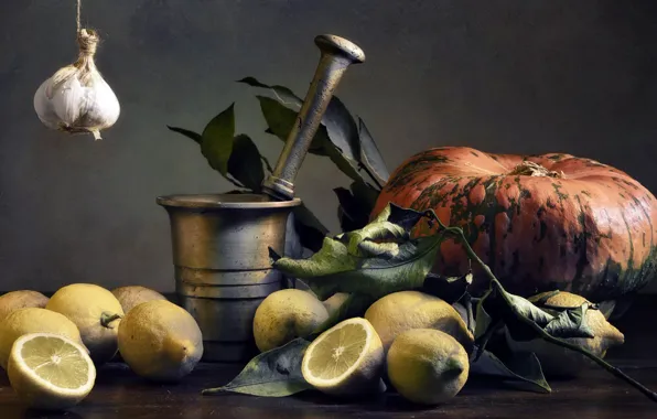 Lemon, pumpkin, garlic