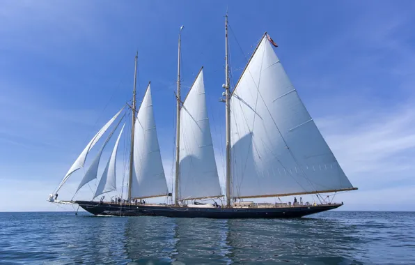 Picture the sky, ship, sailboat, horizon, White sails