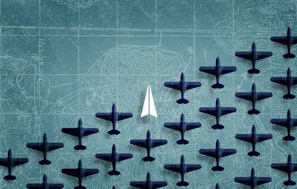 Picture map, aircraft, figures, paper