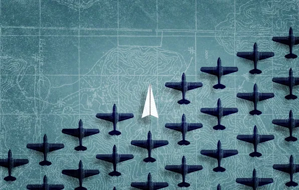 Map, aircraft, figures, paper