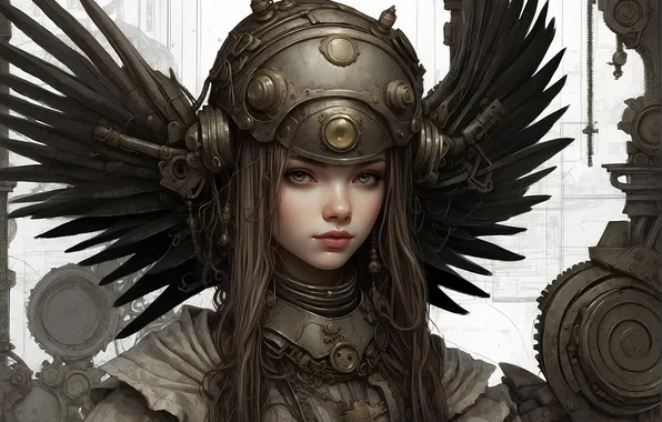 Look, girl, portrait, picture, steampunk, painting, AI art, neural network