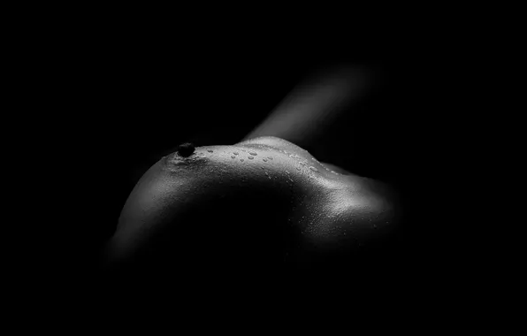 Chest, black and white, nipple
