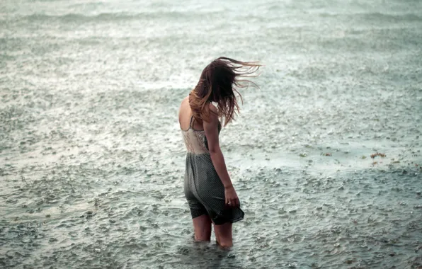 Picture water, girl, loneliness, rain, mood