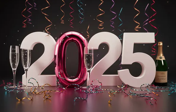 Figures, New year, date, 2025, AI art, neural network, New Year 2025