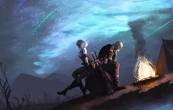 Girl, Night, Stars, The game, Warrior, Fantasy, Art, Art