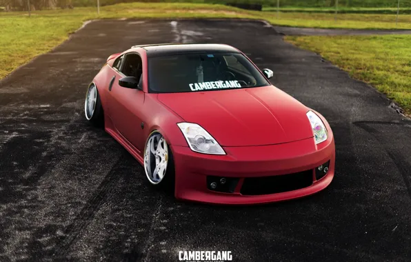 Picture nissan, red, 350z, japan, jdm, tuning, low, stance