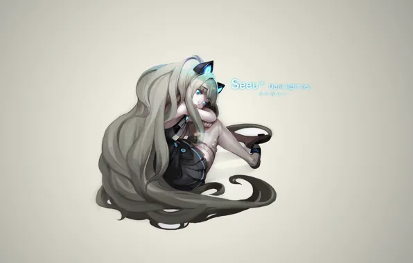 Picture girl, background, stockings, blue eyes, Vocaloid, seeu