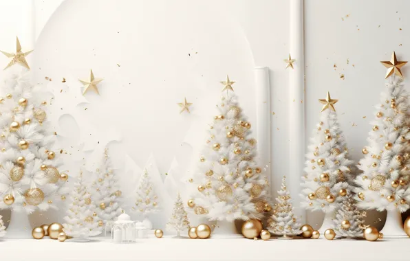 Picture balls, tree, New Year, Christmas, gifts, golden, white, new year