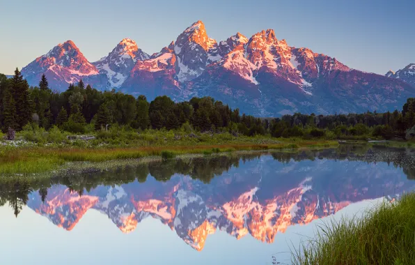 Forest, summer, the sky, water, clouds, mountains, reflection, USA