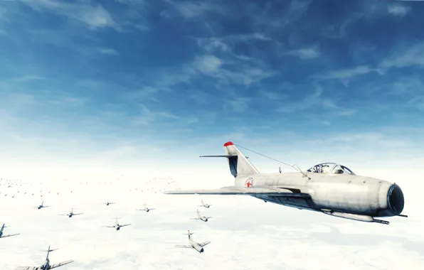 Clouds, A lot, War thunder. Aircraft, F-86A-5. The sky