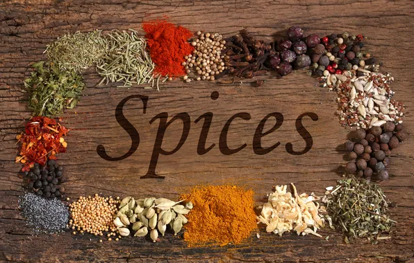Picture carnation, spices, seasoning, black pepper, red pepper, curry, cumin