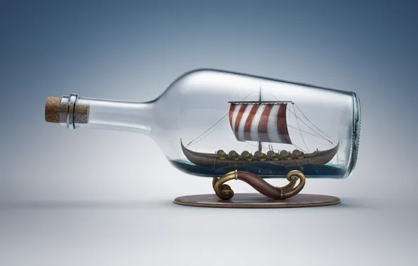 Picture glass, ship, bottle, sailboat, tube, stand, Vikings