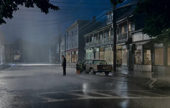 Road, loneliness, rain