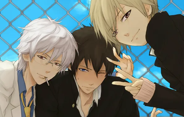 Anime, art, guys, three, Gintama, Gintama