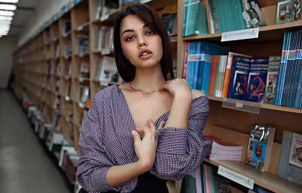 Look, pose, model, books, skirt, portrait, makeup, hairstyle