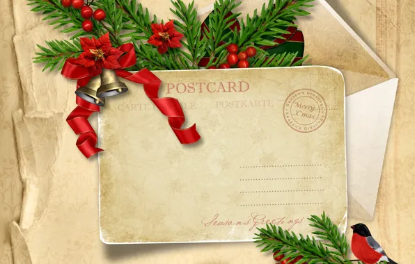 Berries, holiday, tree, Christmas, postcard, Merry Christmas, postcard, greeting