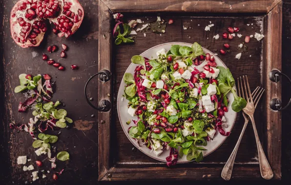 Greens, background, plate, leaves, placer, vegetables, tray, garnet