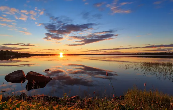 Picture sunset, lake, reflection, Setting Sun