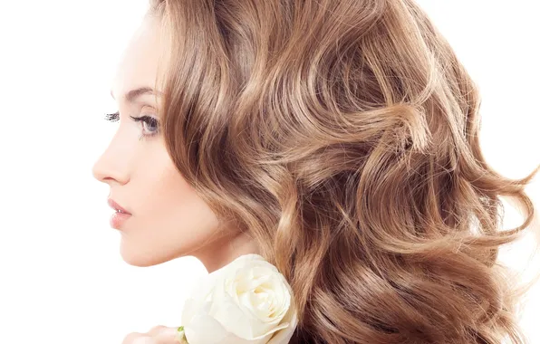 Flowers, face, hair, roses, profile