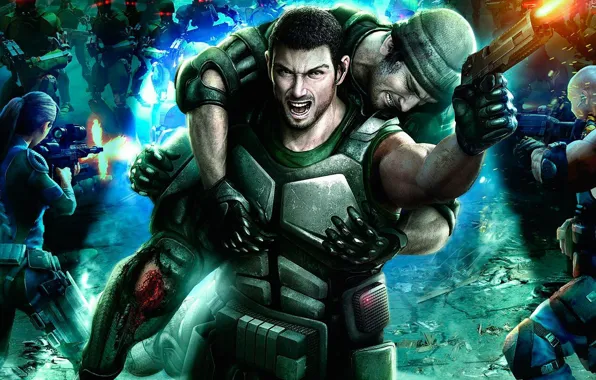 Team, cyberpunk, wounded, Binary Domain, action