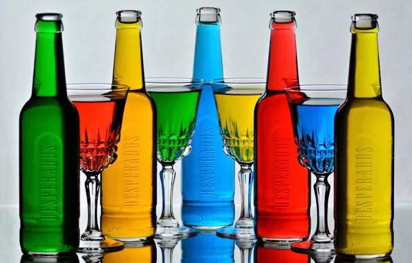 Glasses, bottle, colorful