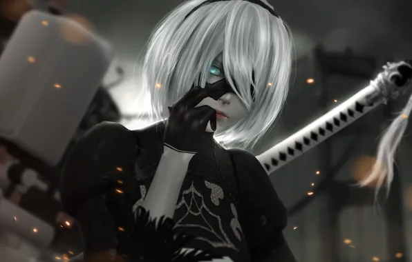 Girl, robot, NieR: Automata, YoRHa No. 2 type B, by sculp2