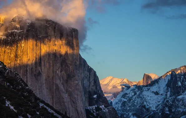 Snow, mountains, California, Yosemite Valley, national Park, Foresta