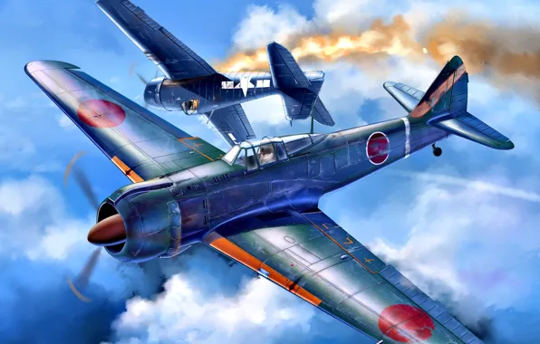 Picture Kawasaki, carrier-based fighter, Ki-100, WWII, The Imperial army of Japan, F6F-5, F6F Hellcat, Radial engine
