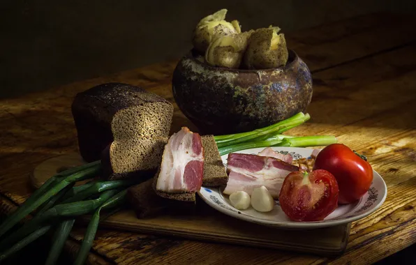 Light, table, Board, food, bow, plate, bread, meat