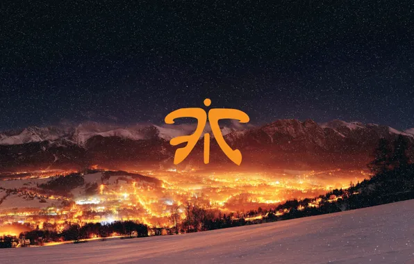 Winter, light, snow, night, the city, lights, mountain, logo