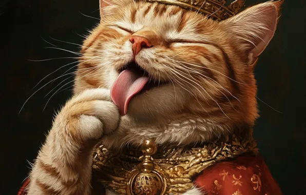 Language, cat, look, pose, kitty, crown, king, face