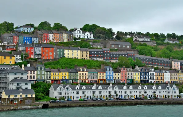 Picture sea, the sky, trees, home, slope, Ireland