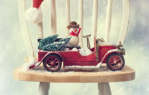Machine, auto, chair, snowman, tree