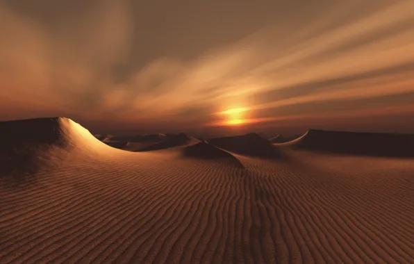 Picture the sun, the dunes, desert