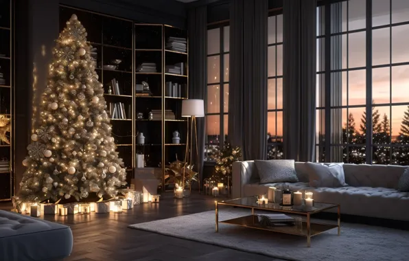 Picture winter, decoration, room, balls, tree, interior, New Year, Christmas