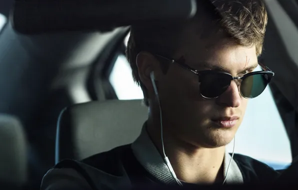 Auto, glasses, guy, Ansel Elgort, Baby Driver, Baby on the drive