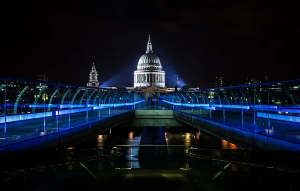 Night, bridge, England, Thames, millenium bridge
