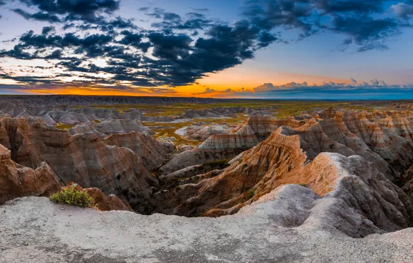 Sunrise, rocks, dawn, panorama, Badlands National Park, South Dakota, South Dakota, Badlands national Park