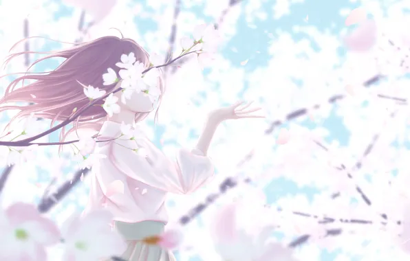 Girl, nature, spring, Sakura, flowering