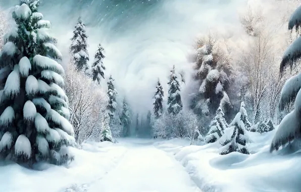 Winter, forest, snow, trees, landscape, nature, fog, in the snow