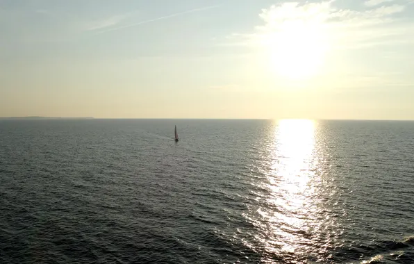 Sea, the sun, reflection, coast, boat, yacht, Denmark, panorama